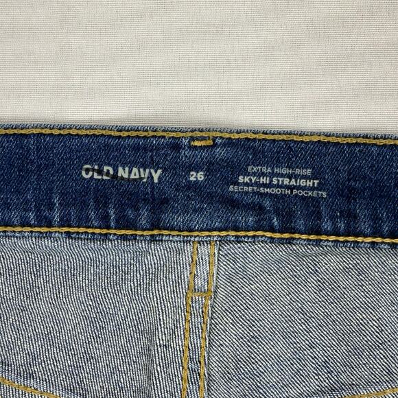 Old Navy Plus Women's Sky High Straight Jean Size 26 3X Med Blue Distressed - Picture 5 of 15